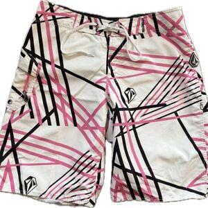 Volcom Pink and Black Patterned Board Shorts